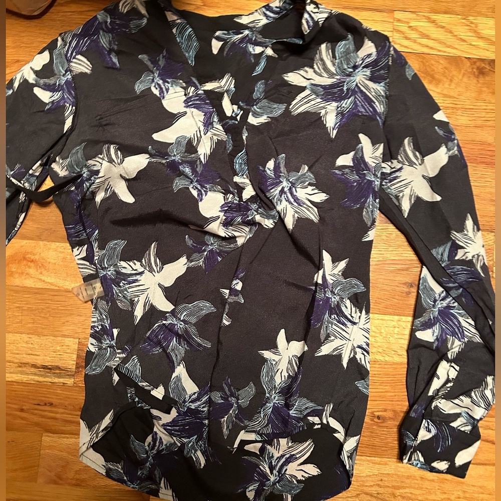Ivanka trump black floral print button blouse